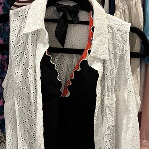 White Lace eyelet Sleeveless Top plus tankini